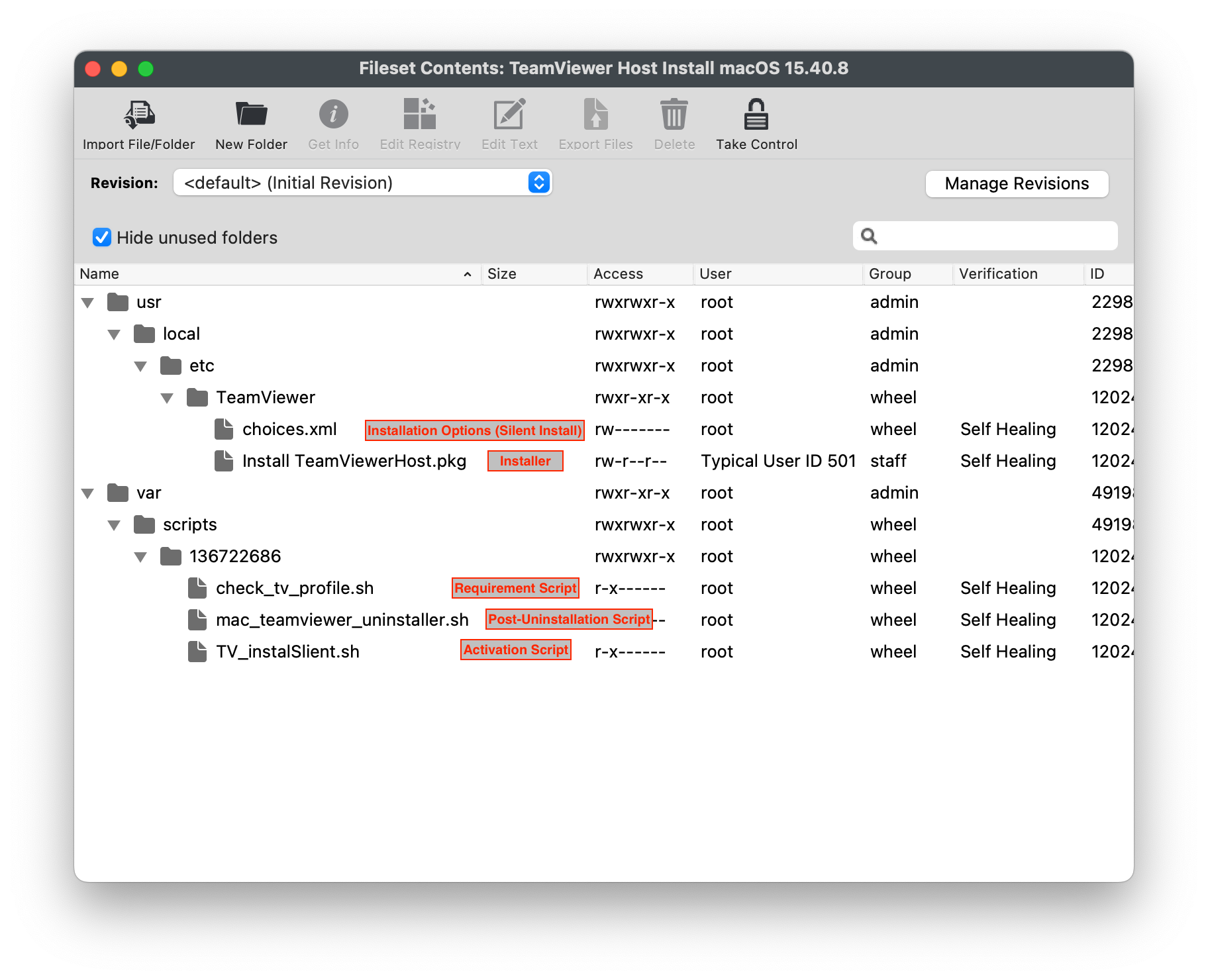 macOS TeamViewer Host Fileset Contents