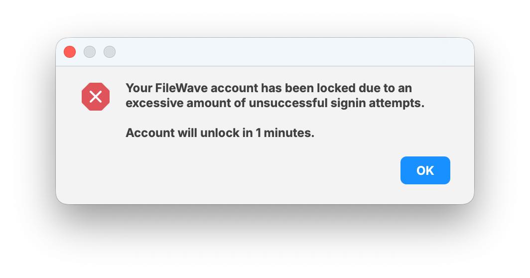 Example lockout dialog after repeated failed login attempts